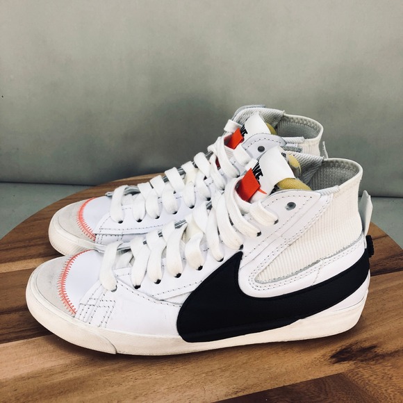 Nike Blazer Mid 77 Jumbo White Black Mens Sneakers Size 9.5 Big Swoosh Lace Up - Picture 3 of 7